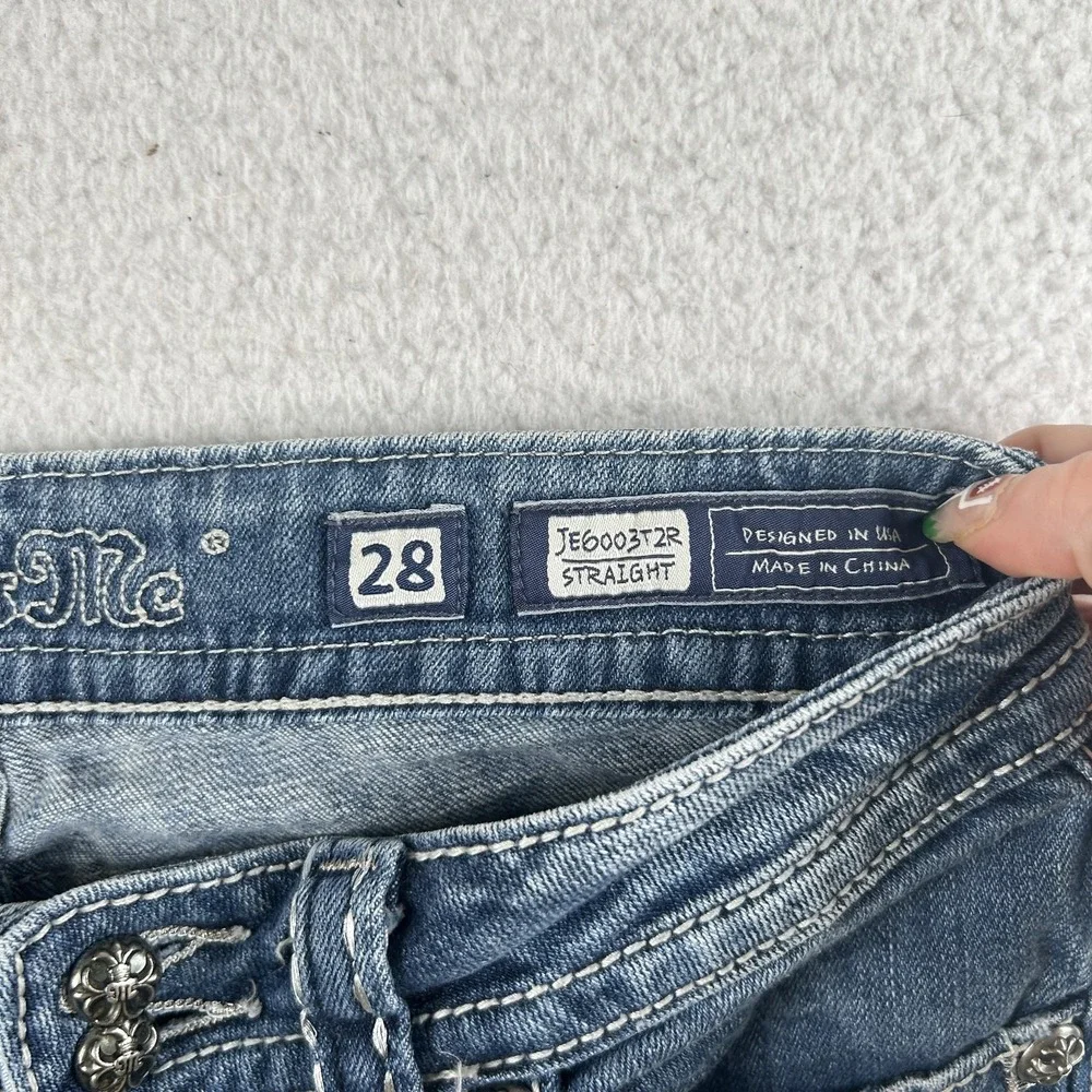 Miss Me‎ Jeans Womens 28 Straight Leg Embellished Flap Pockets Y2K Angel Wings - Picture 8 of 16